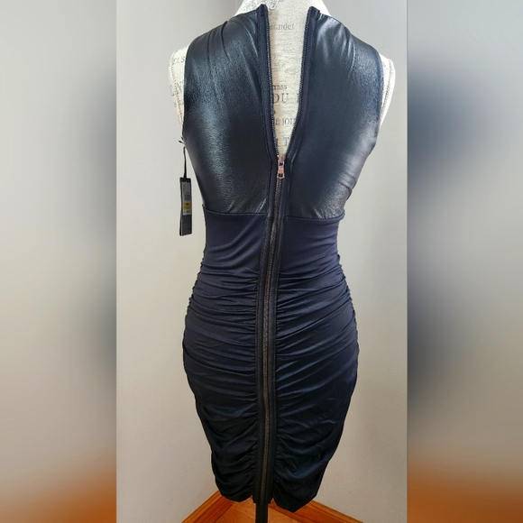 LA PINA by DAVID HELVANI mini bodycon dress, full zipper, leather top in size M - Picture 3 of 10